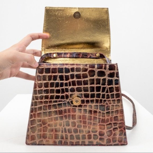 Vintage Leather Metallic Rainbow Crocodile Print Crossbody Bag - Picture 4 of 11